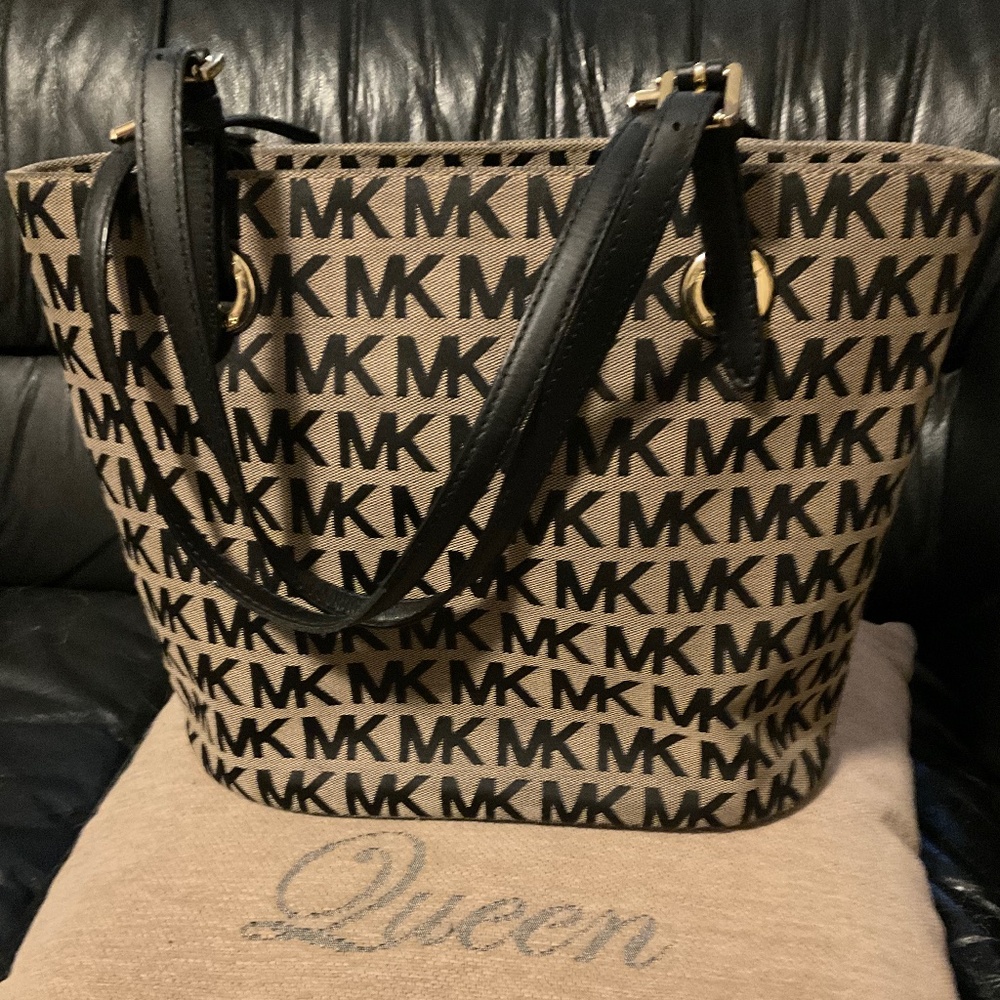 MK all over logo canvas tote bag